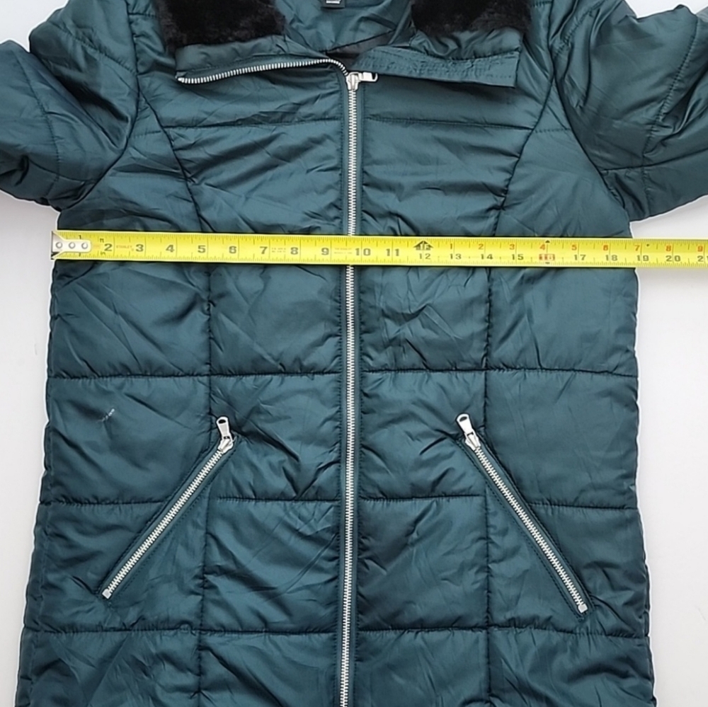 Vero Moda Women's Quilted Winter Emerald Green Jacket Black Faux Fur Collar M - Picture 14 of 14
